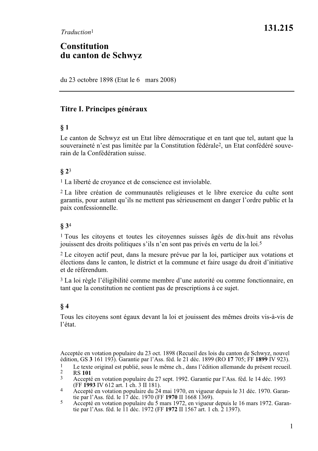 Constitution Du Canton De Schwyz 131.215