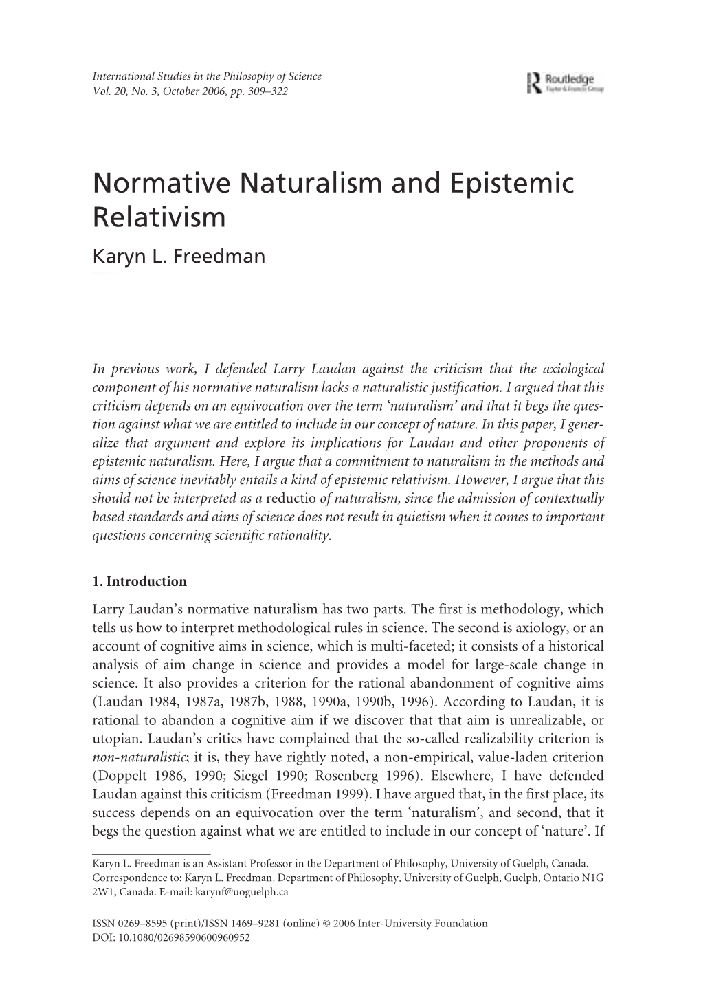 Normative Naturalism and Epistemic Relativism Karyn L