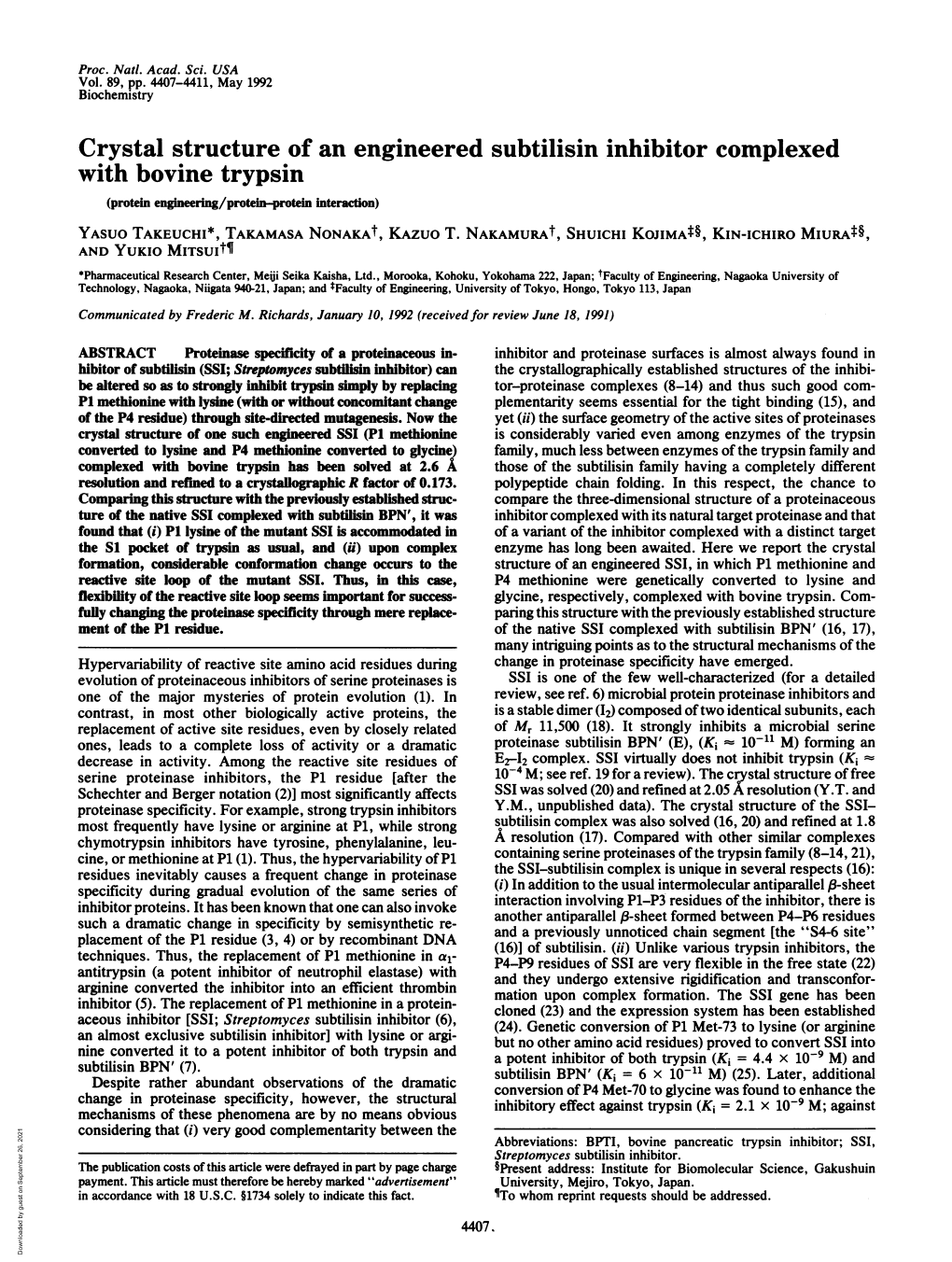 Crystal Structure of an Engineered Subtilisin Inhibitor Complexed With