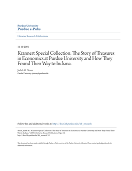 Krannert Special Collection: the Ts Ory of Treasures in Economics at Purdue University and How They Found Their Aw Y to Indiana