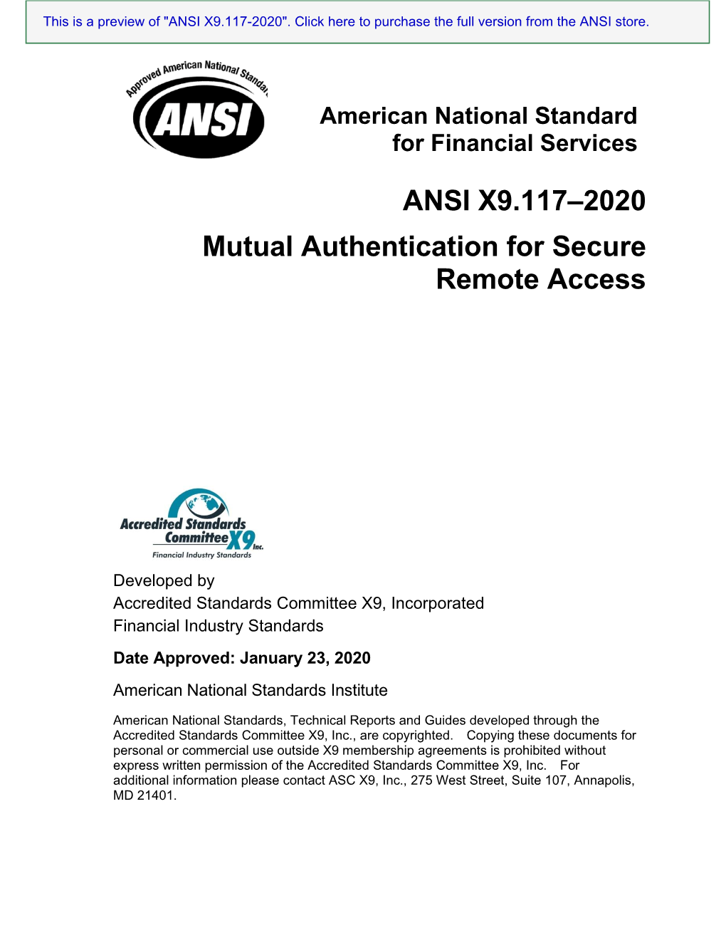 ANSI X9.117–2020 Mutual Authentication for Secure Remote Access