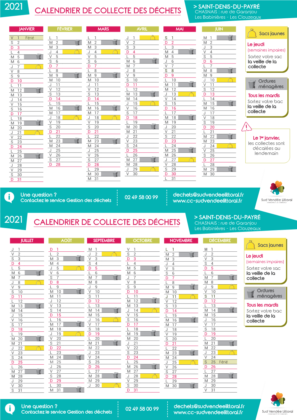 SAINT-DENIS-DU-PAYRÉ 2021 CALENDRIER DE COLLECTE DES DÉCHETS CHASNAIS : Rue De Garanjou Les Babinières - Les Clouzeaux