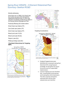 Spring River WRAPS – 9 Element Watershed Plan Summary- Seekan RC&D