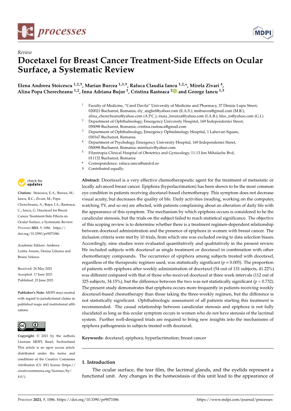 Docetaxel for Breast Cancer Treatment-Side Effects on Ocular Surface, a Systematic Review