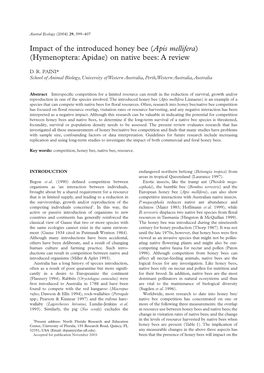 (Apis Mellifera) (Hymenoptera: Apidae) on Native Bees: a Review