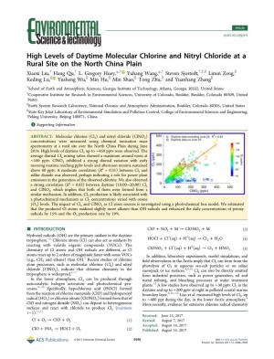 High Levels of Daytime Molecular Chlorine and Nitryl Chloride at a Rural Site on the North China Plain † † † † † ‡ § ∥ Xiaoxi Liu, Hang Qu, L