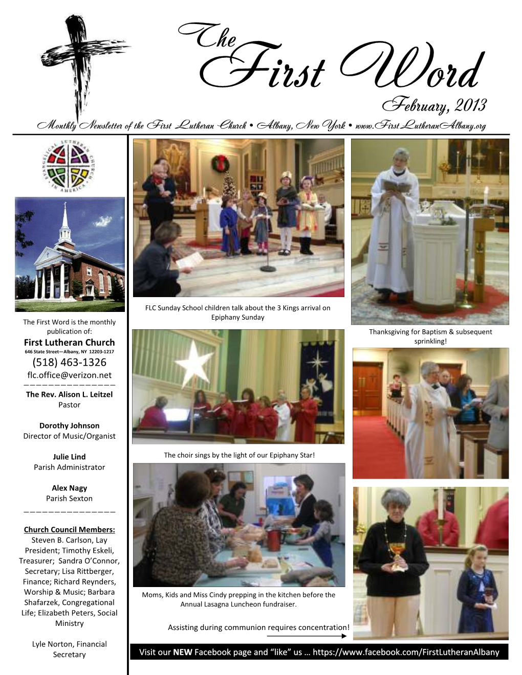 February, 2013 Monthly Newsletter of the First Lutheran Church • Albany, New York •