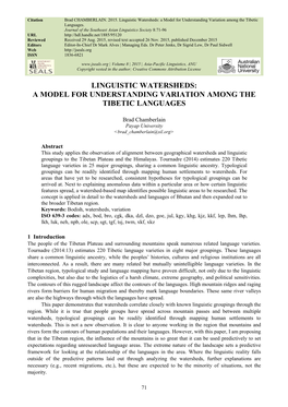 Linguistic Watersheds: a Model for Understanding Variation Among the Tibetic Languages