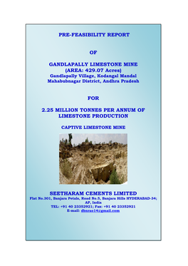Pre-Feasibility Report of Gandlapally Limestone Mine