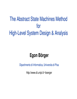 The Abstract State Machines Method for High-Level System Design & Analysis