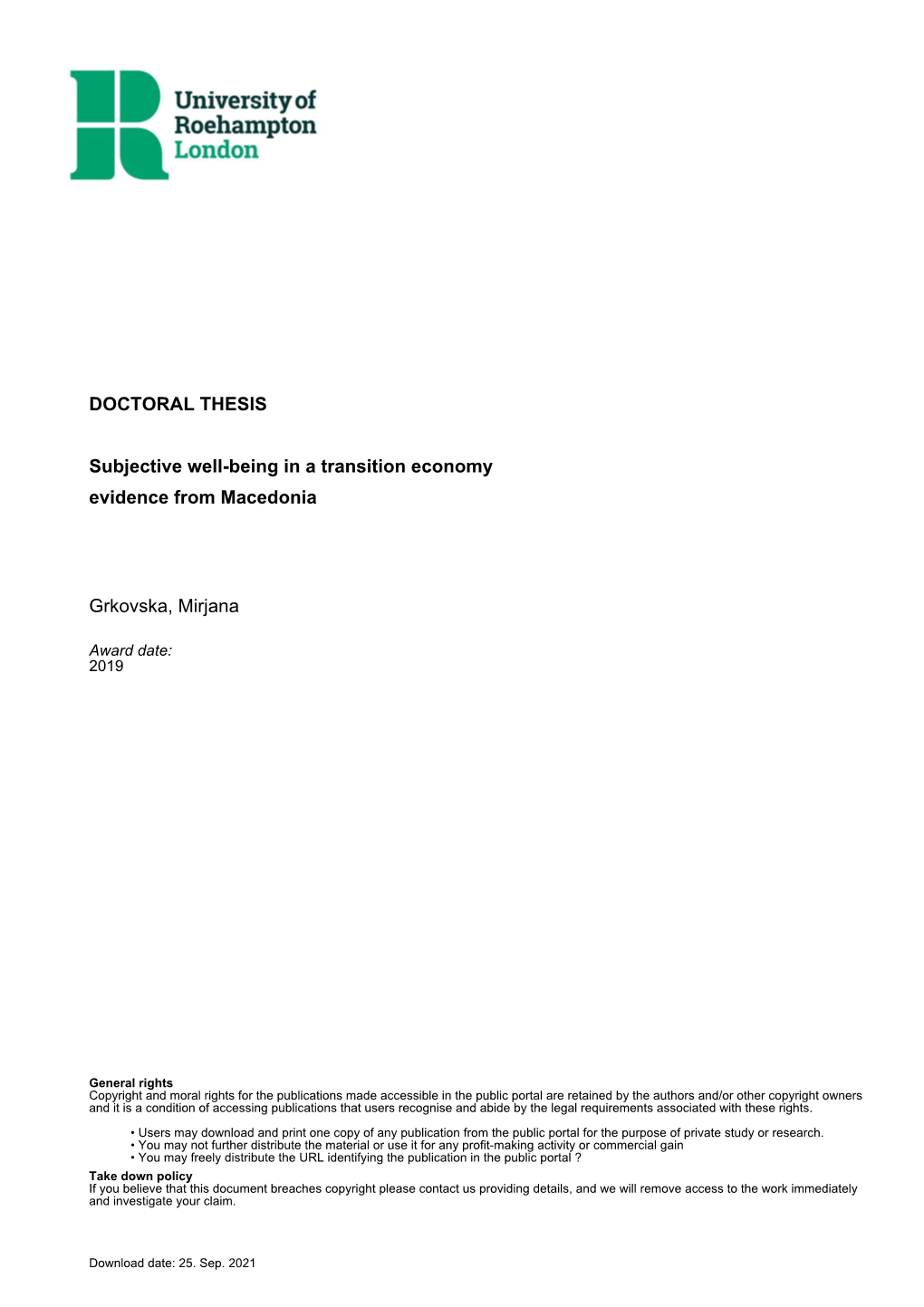 Subjective Well-Being in a Transition Economy Evidence from Macedonia