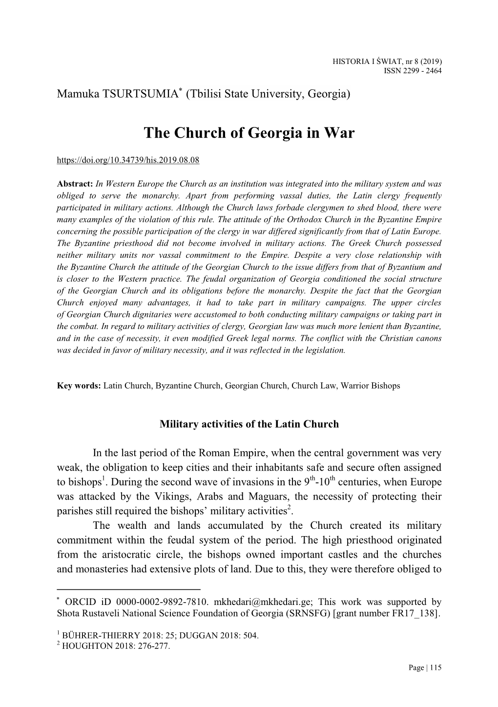 The Church of Georgia in War