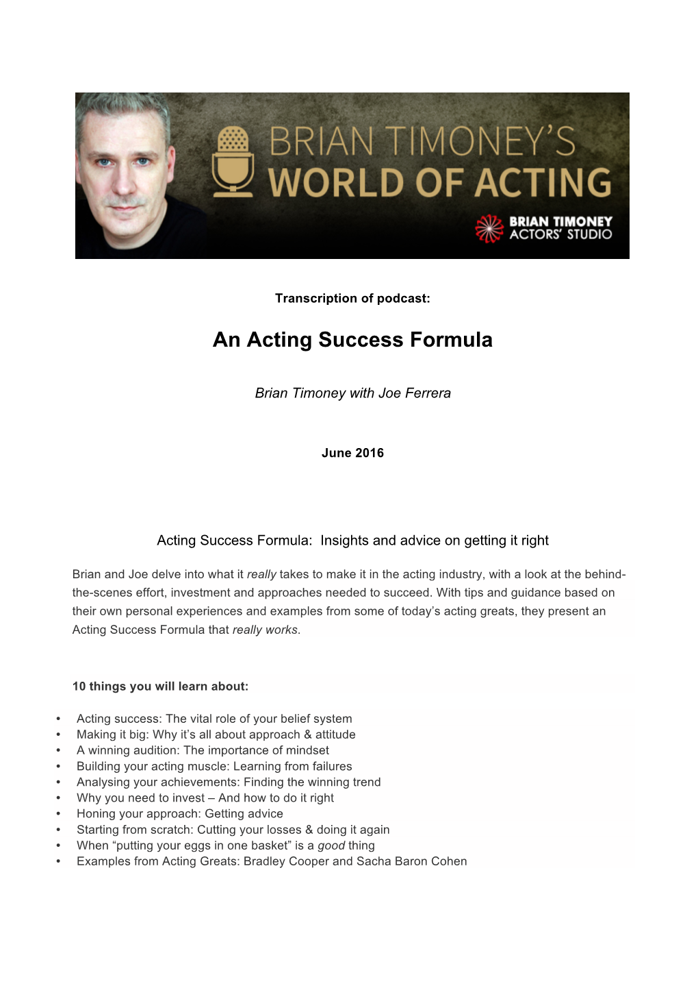 An Acting Success Formula