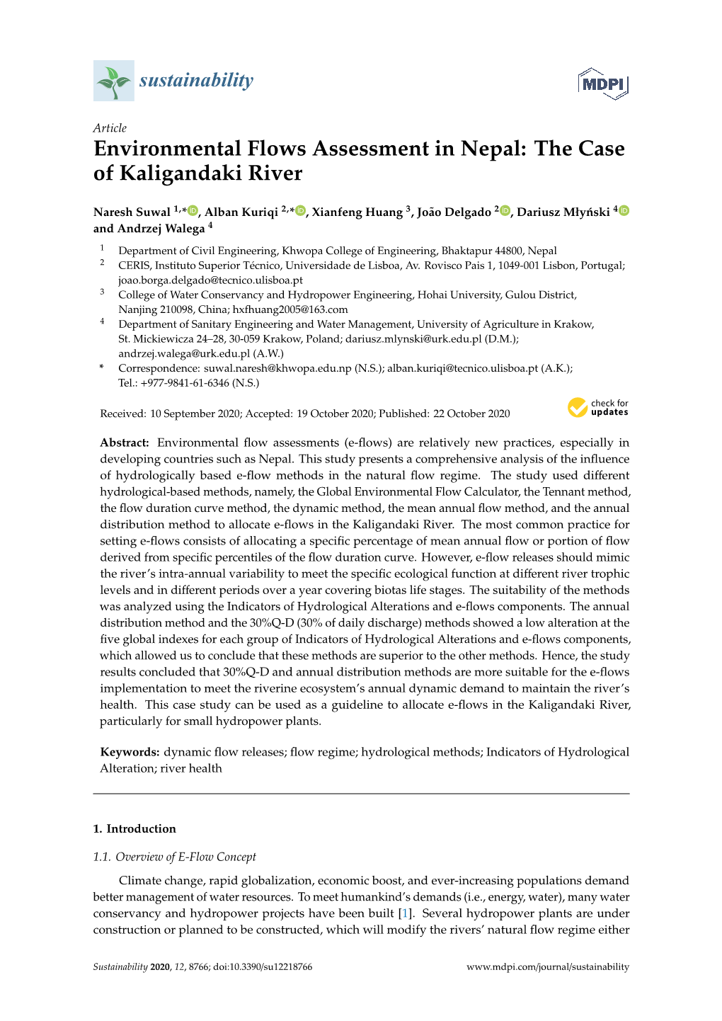 Environmental Flows Assessment in Nepal: the Case of Kaligandaki River