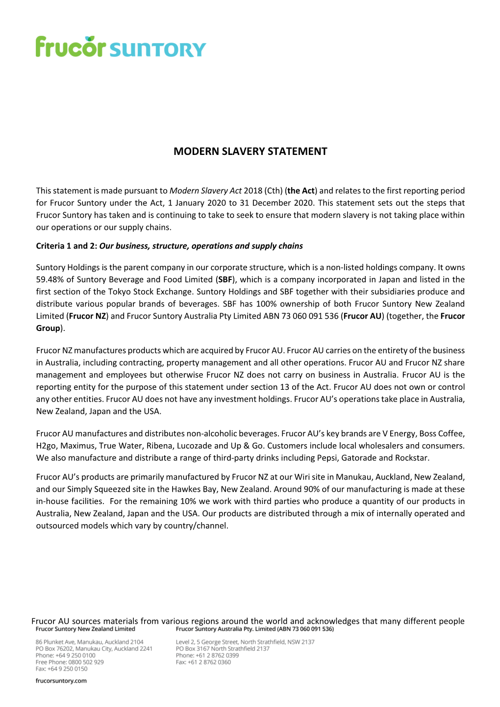 Modern Slavery Statement