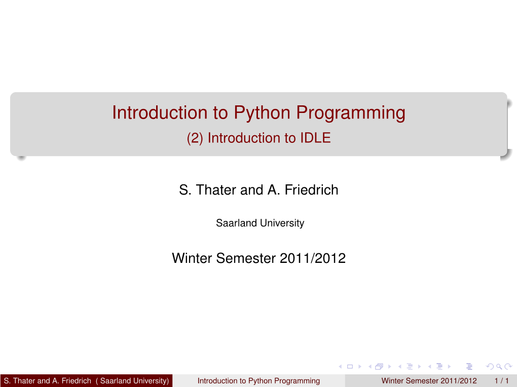 Introduction to Python Programming (2) Introduction to IDLE