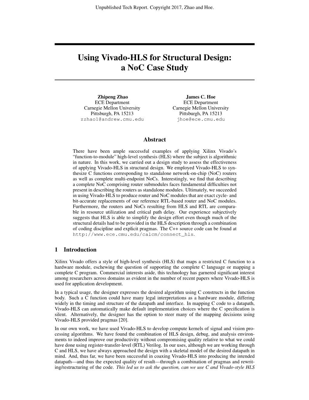 Using Vivado-HLS for Structural Design: a Noc Case Study