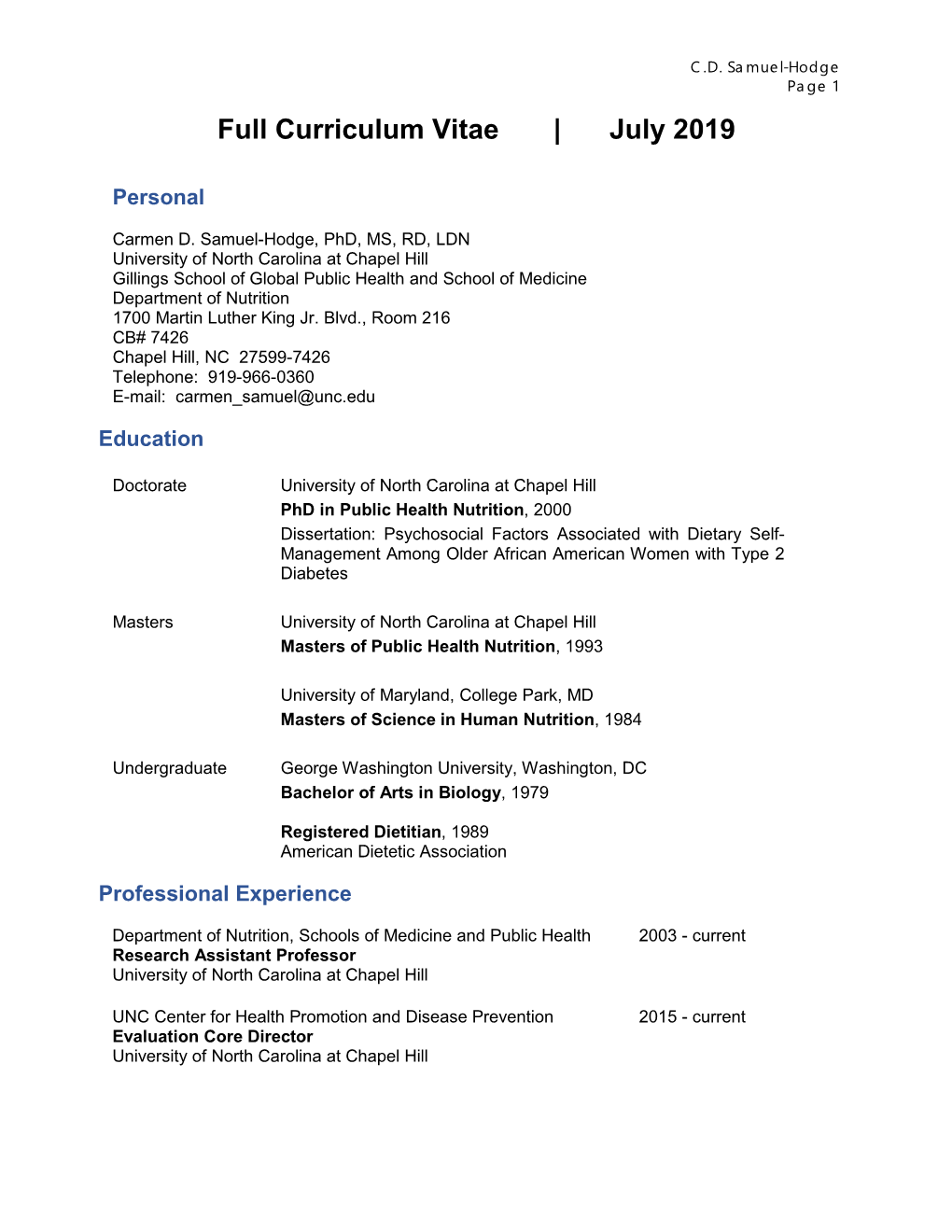 Curriculum Vitae | July 2019