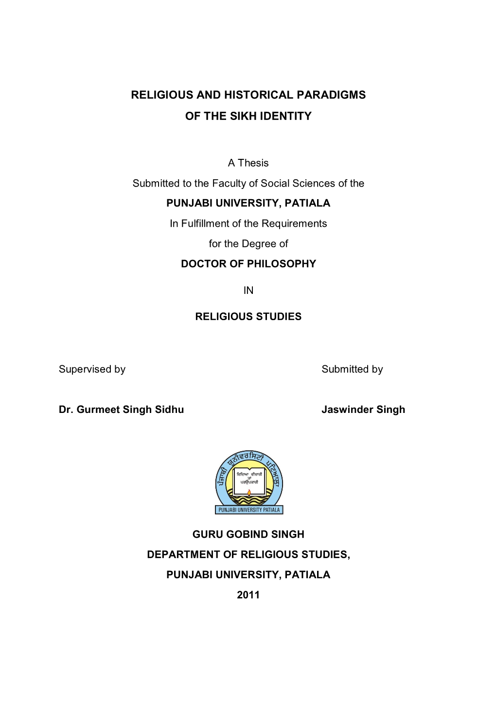 Religious and Historical Paradigms of the Sikh Identity