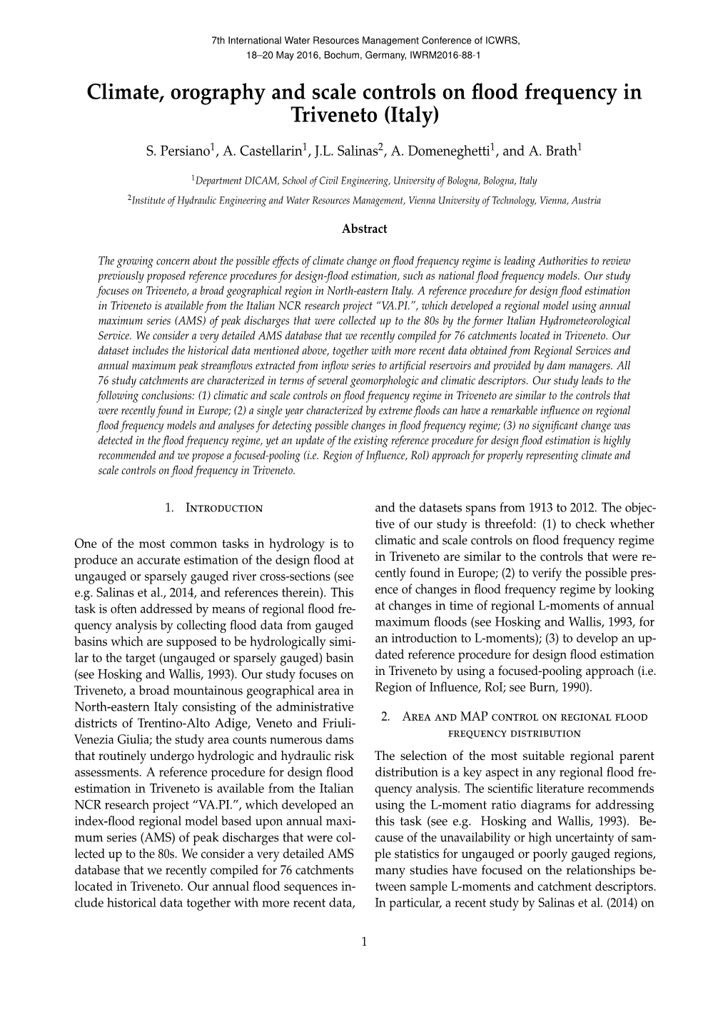 Climate, Orography and Scale Controls on Flood Frequency in Triveneto (Italy)