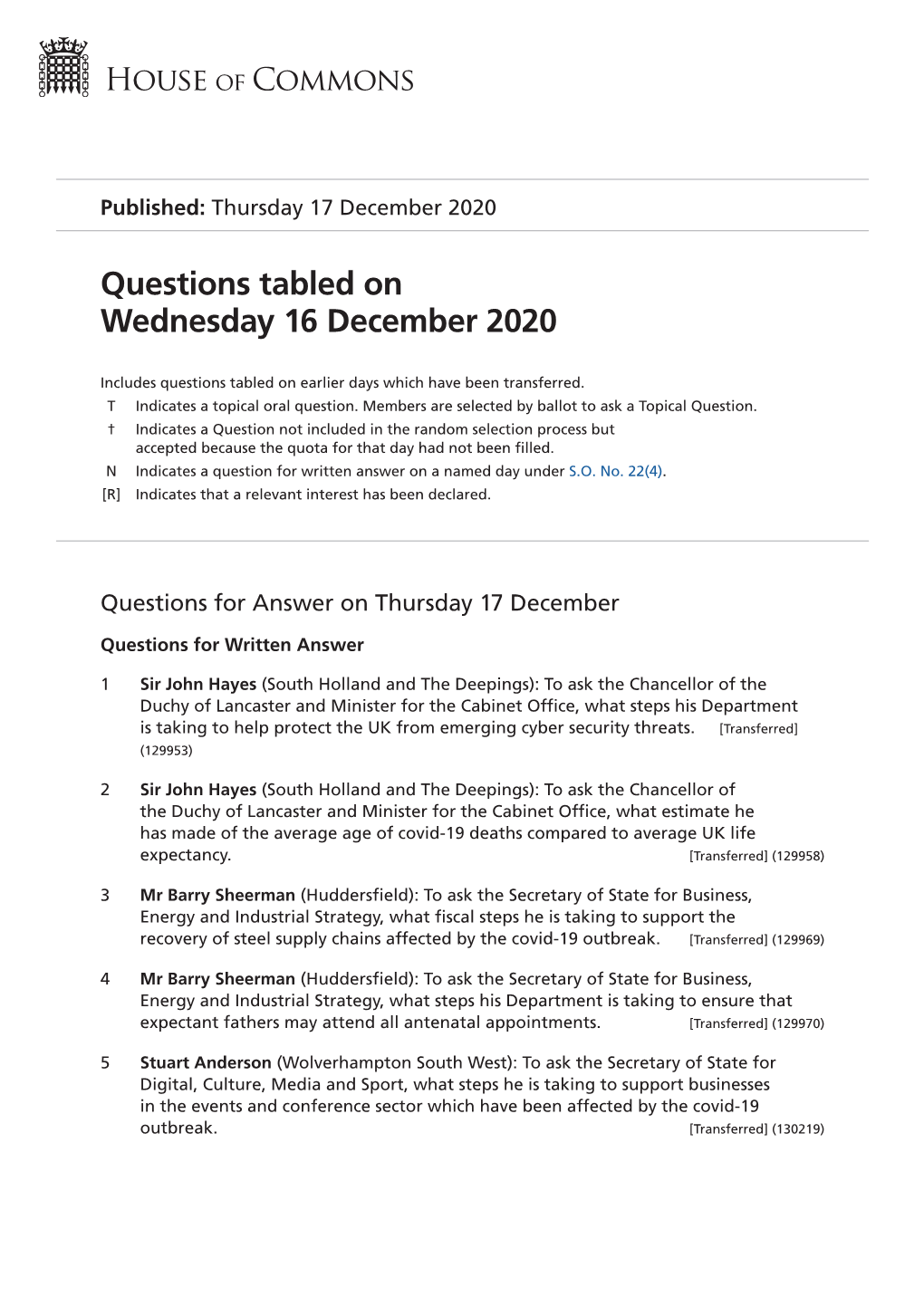 View Questions Tabled on PDF File 0.16 MB