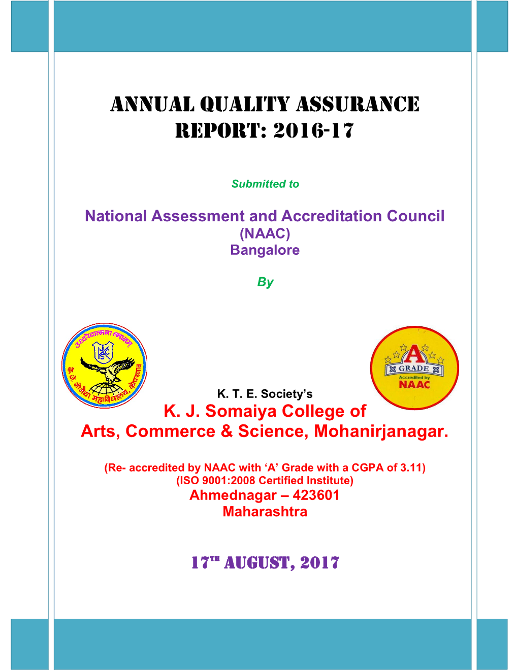 Annual Quality Assurance Report: 2016-17