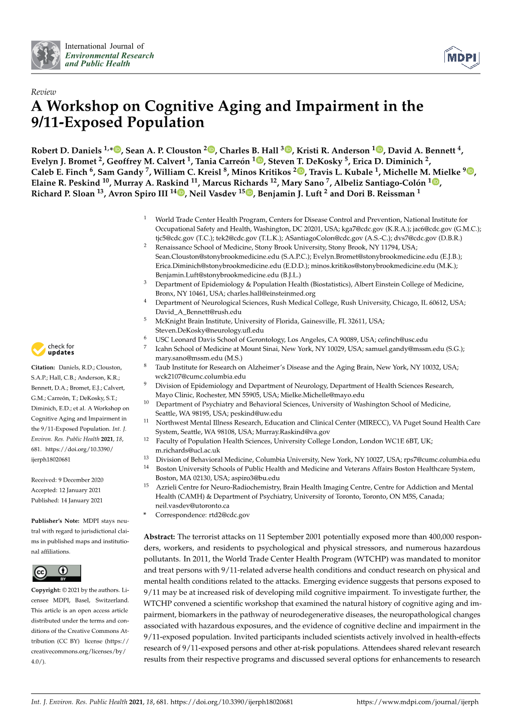 A Workshop on Cognitive Aging and Impairment in the 9/11-Exposed Population