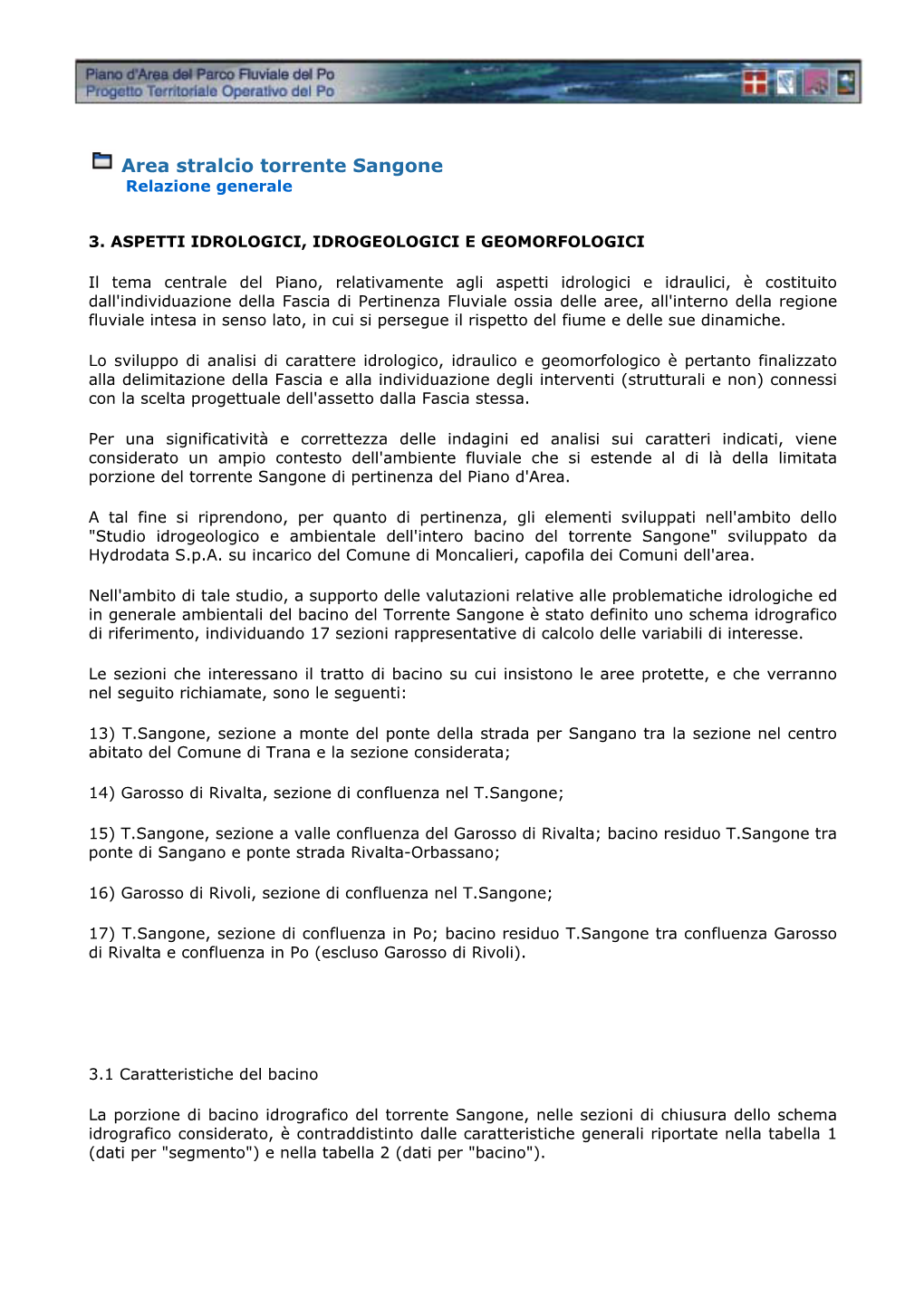 Area Stralcio Torrente Sangone Relazione Generale