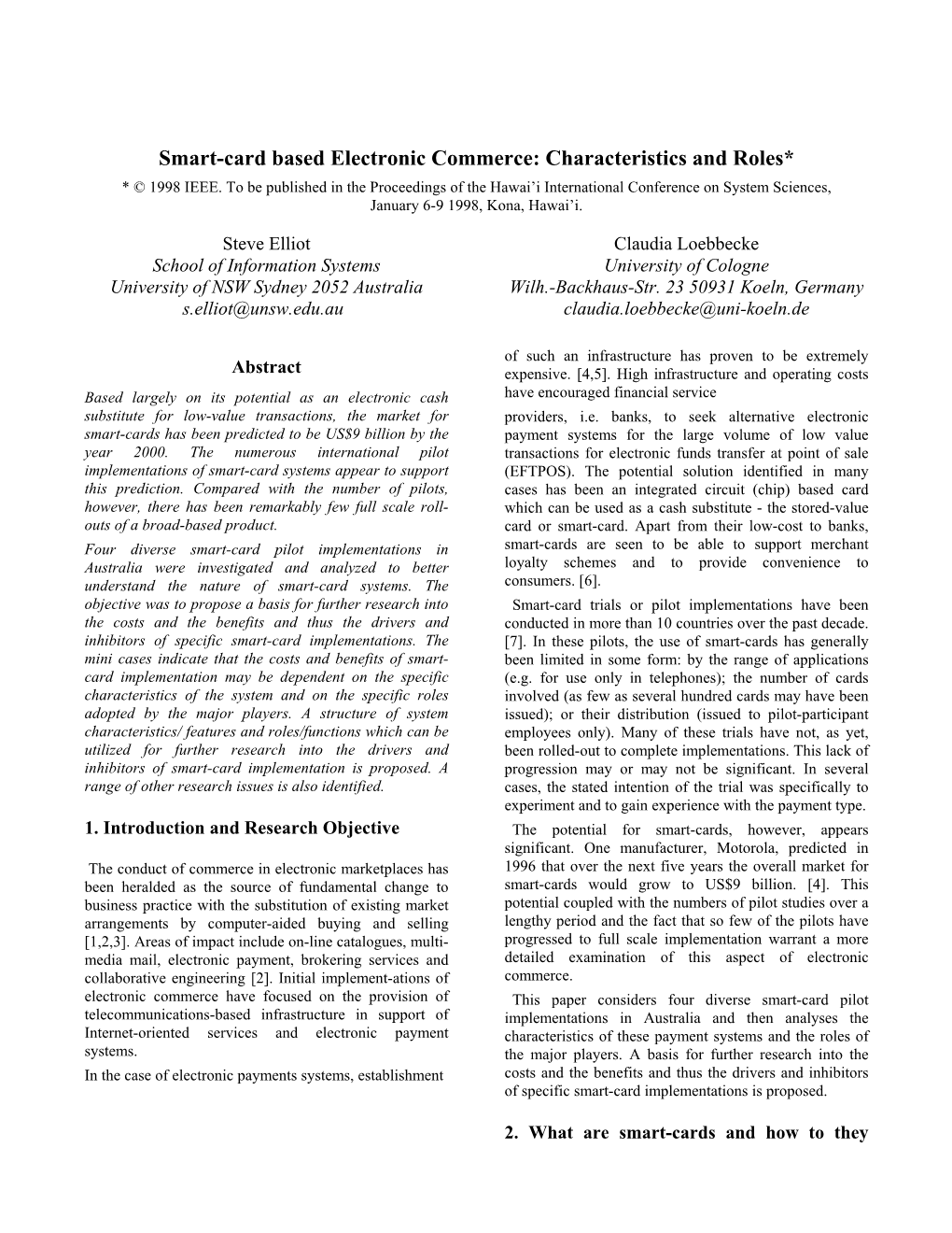 Smart-Card Based Electronic Commerce: Characteristics and Roles* * © 1998 IEEE