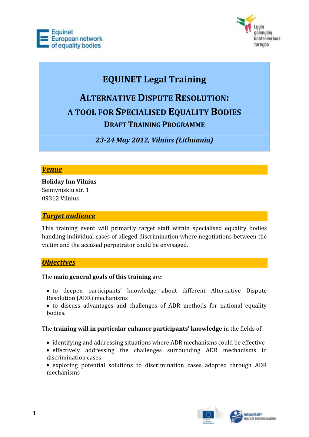 EQUINET Legal Training ALTERNATIVE DISPUTE