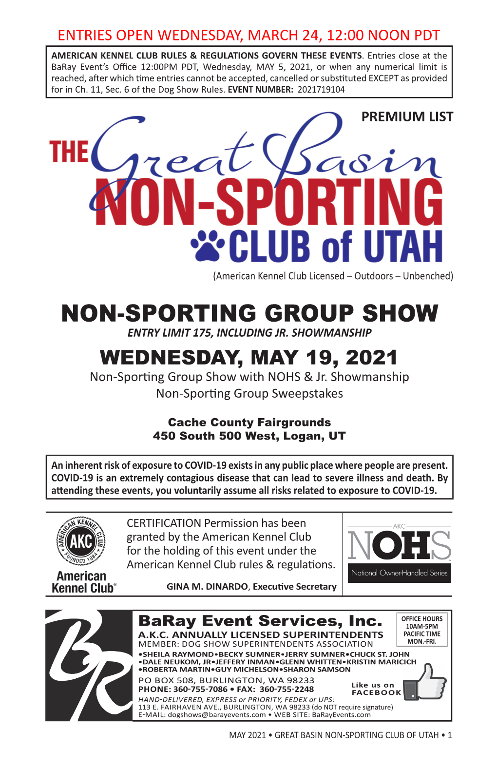 Non-Sporting Group Show Entry Limit 175, Including Jr