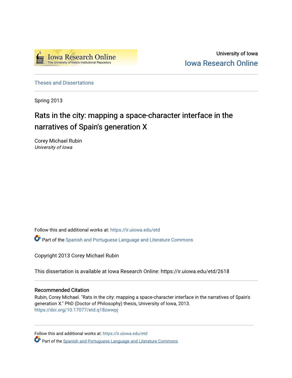 Mapping a Space-Character Interface in the Narratives of Spain's Generation X