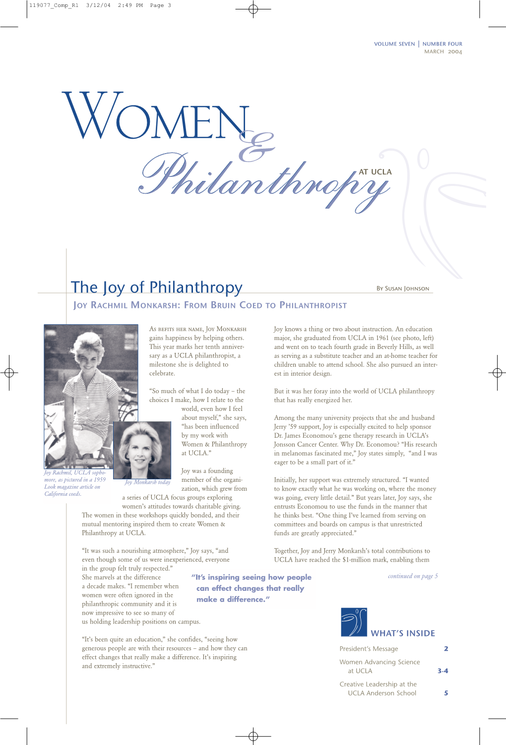The Joy of Philanthropy by Susan Johnson JOY RACHMIL MONKARSH: from BRUIN COED to PHILANTHROPIST