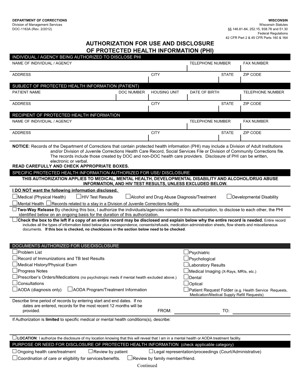 Authorization for Use and Disclosure of Protected Health Information (PHI)