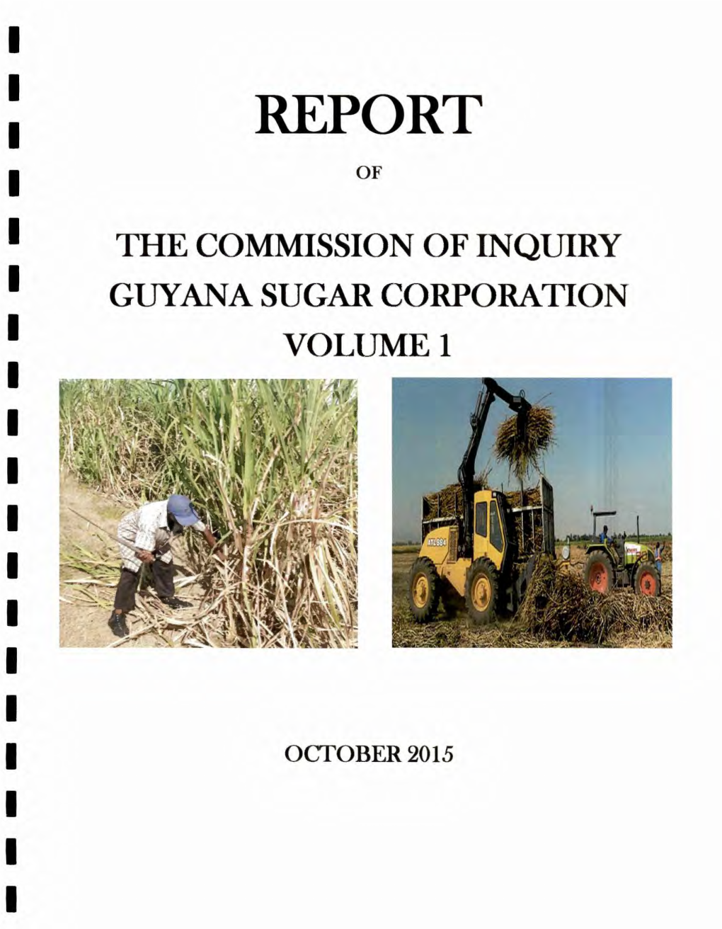 Report I of I the Commission of Inquiry I Guyana Sugar Corporation I Volume I I I I I I I I I I October2015 I I I I