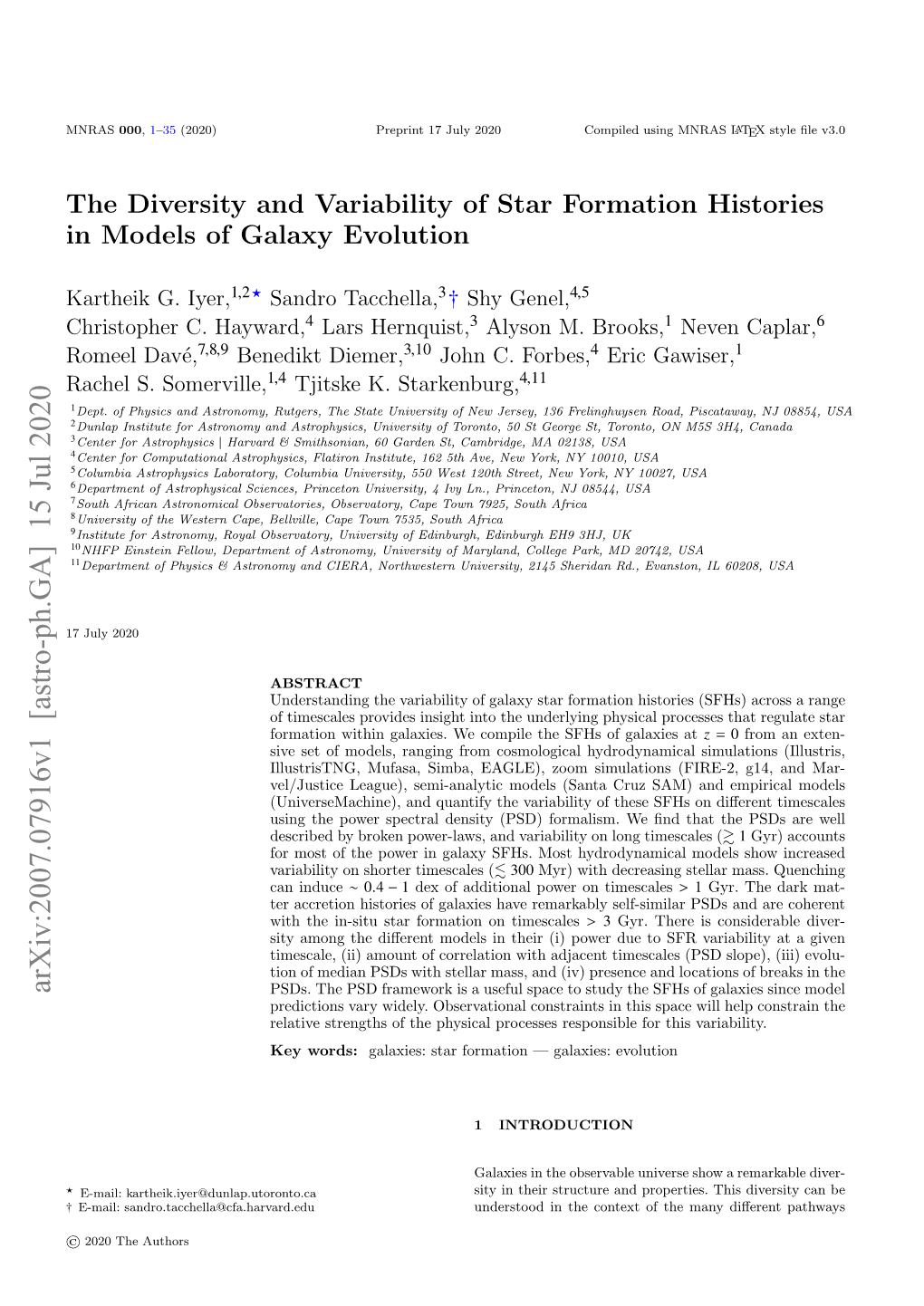 The Diversity and Variability of Star Formation Histories in Models of Galaxy Evolution