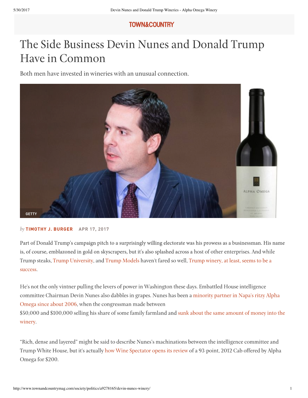 The Side Business Devin Nunes and Donald Trump Have in Common Both Men Have Invested in Wineries with an Unusual Connection