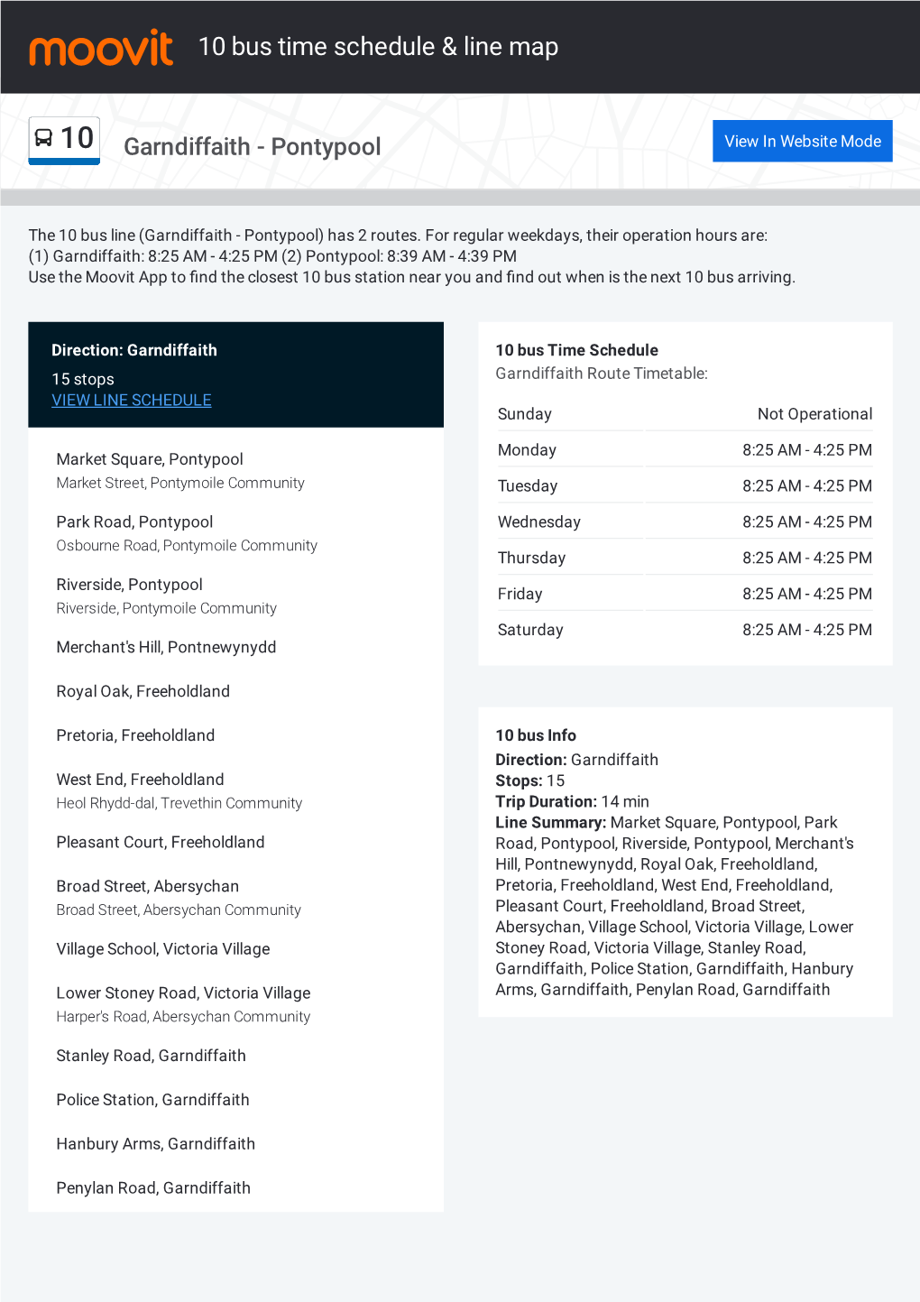 10 Bus Time Schedule & Line Route