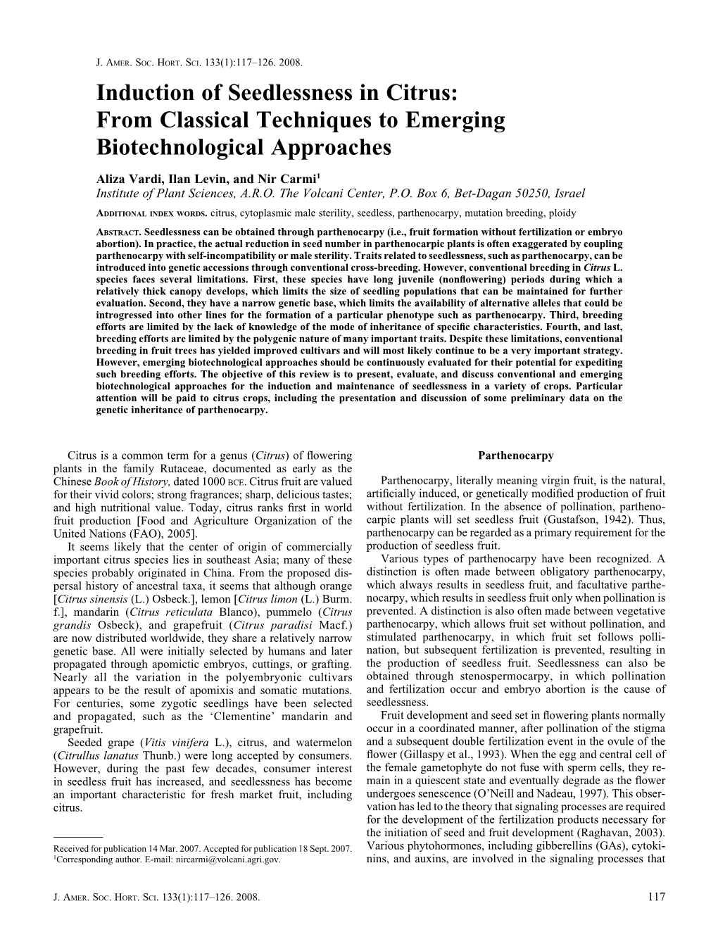 Induction of Seedlessness in Citrus: from Classical Techniques to Emerging Biotechnological Approaches