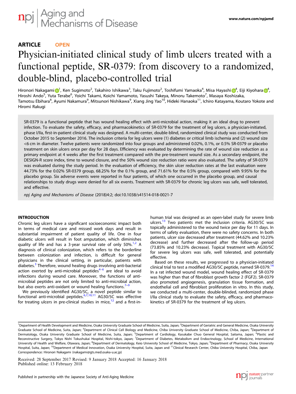 Physician-Initiated Clinical Study of Limb Ulcers Treated with a Functional Peptide, SR-0379: from Discovery to a Randomized, Double-Blind, Placebo-Controlled Trial