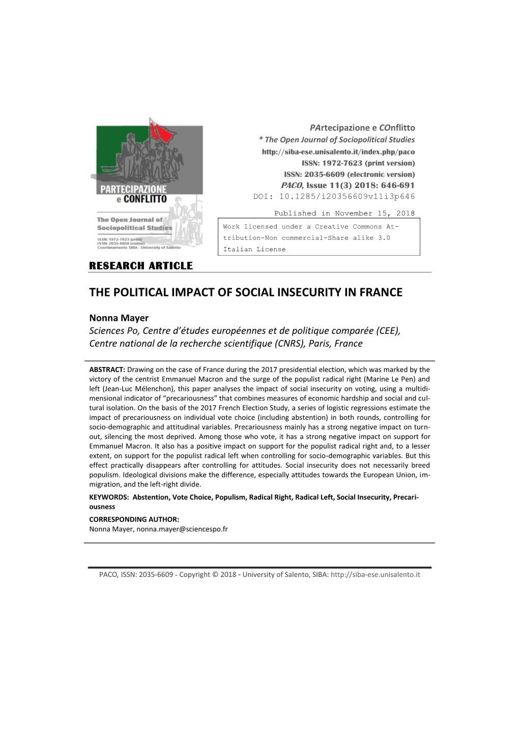 The Political Impact of Social Insecurity in France