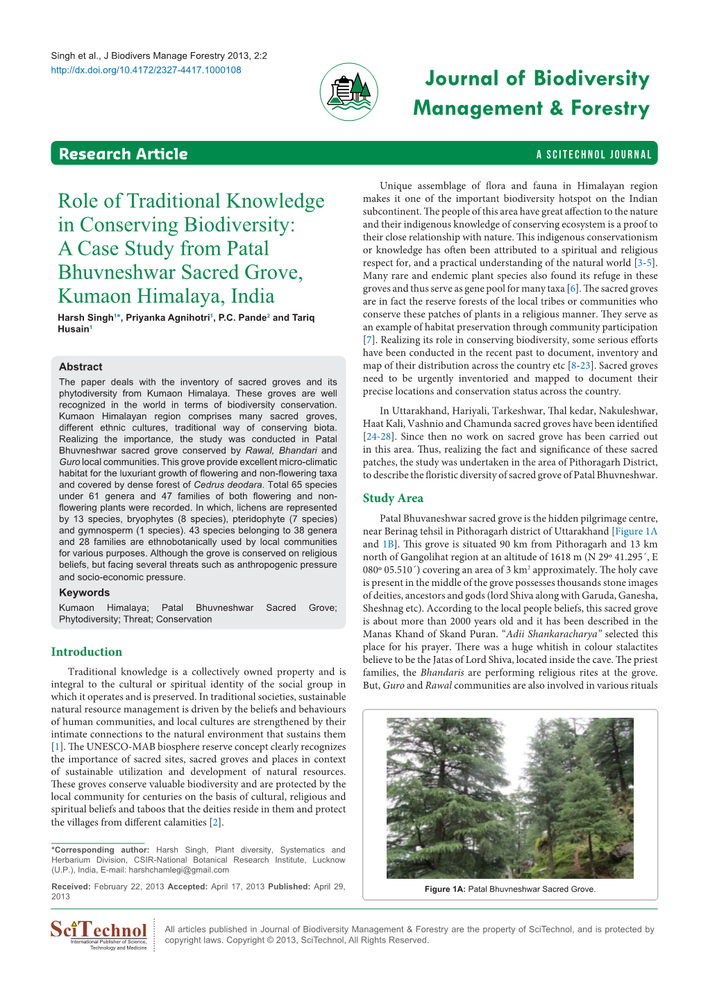 A Case Study from Patal Bhuvneshwar Sacred Grove, Kumaon Himalaya, India