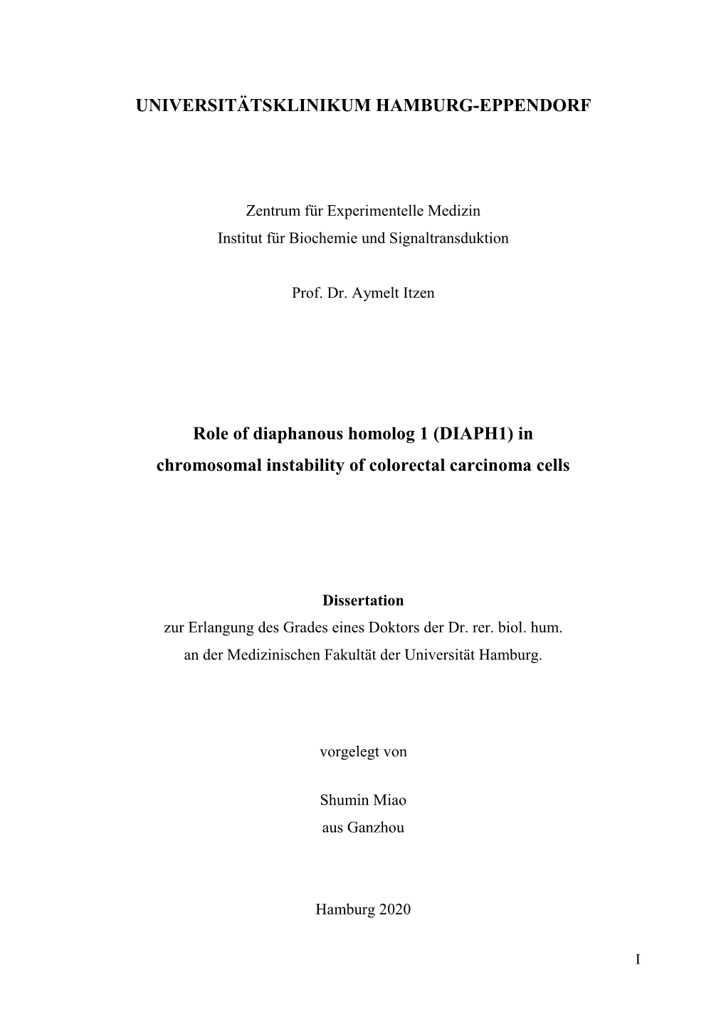 DIAPH1) in Chromosomal Instability of Colorectal Carcinoma Cells