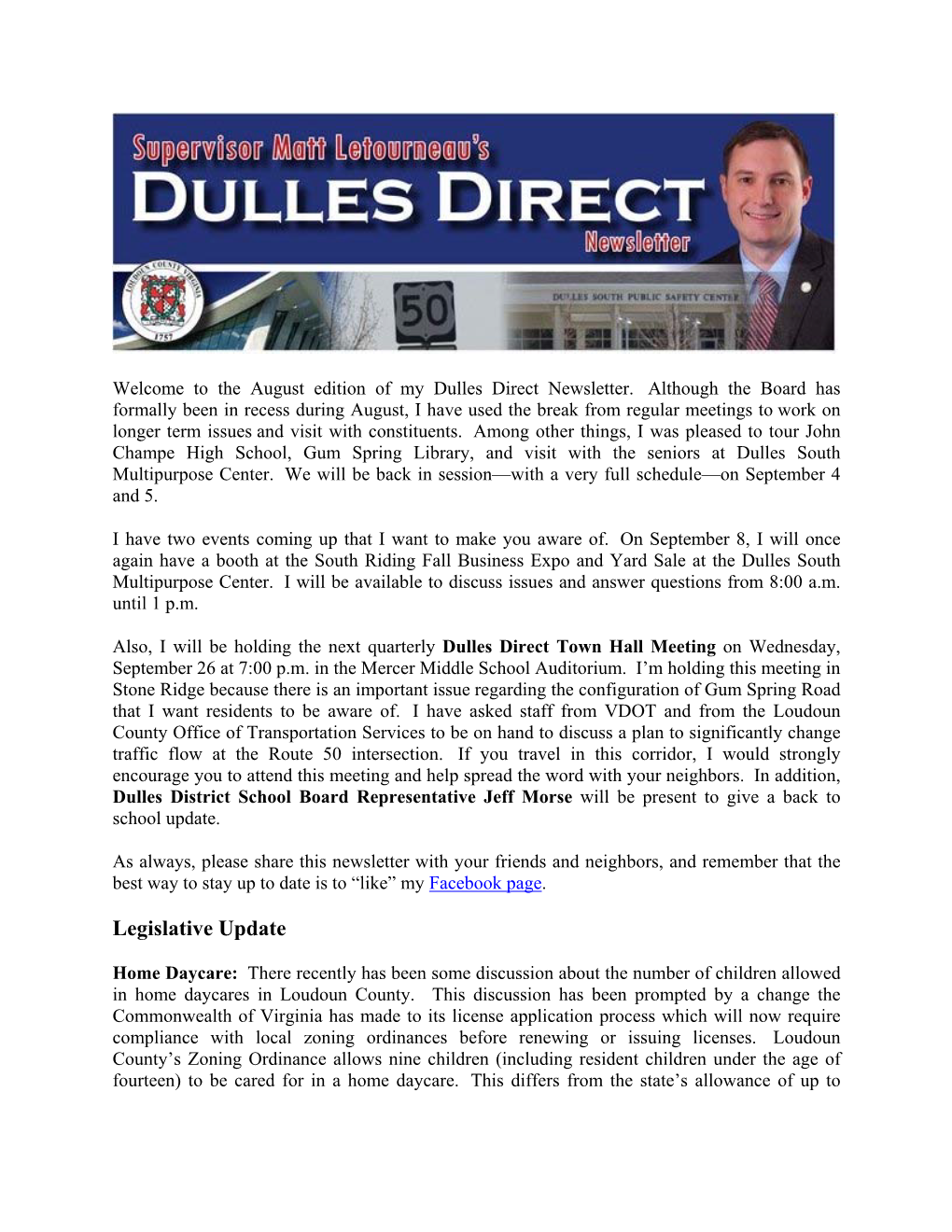 Dulles Direct Town Hall Meeting on Wednesday, September 26 at 7:00 P.M