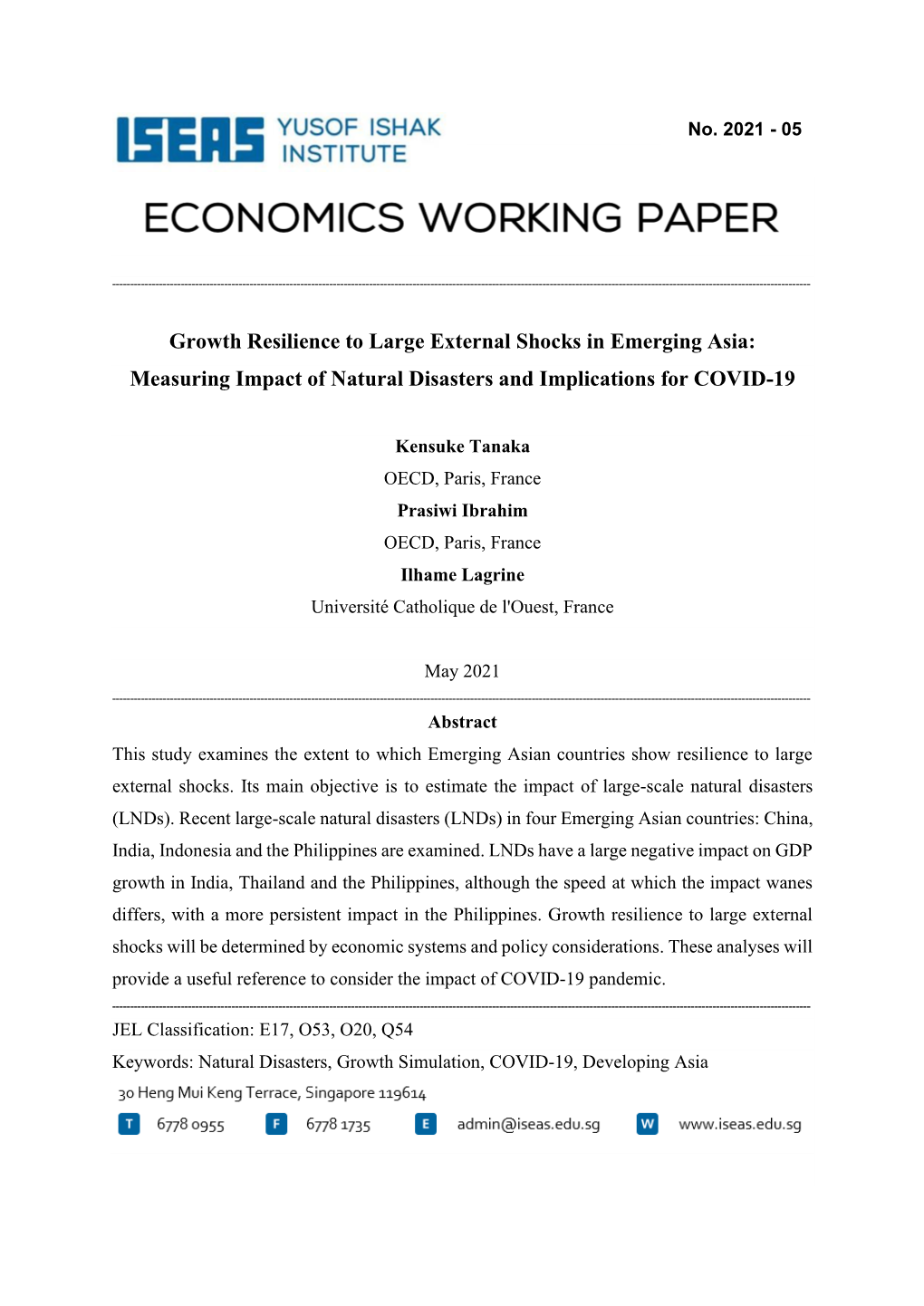 Growth Resilience to Large External Shocks in Emerging Asia: Measuring Impact of Natural Disasters and Implications for COVID-19