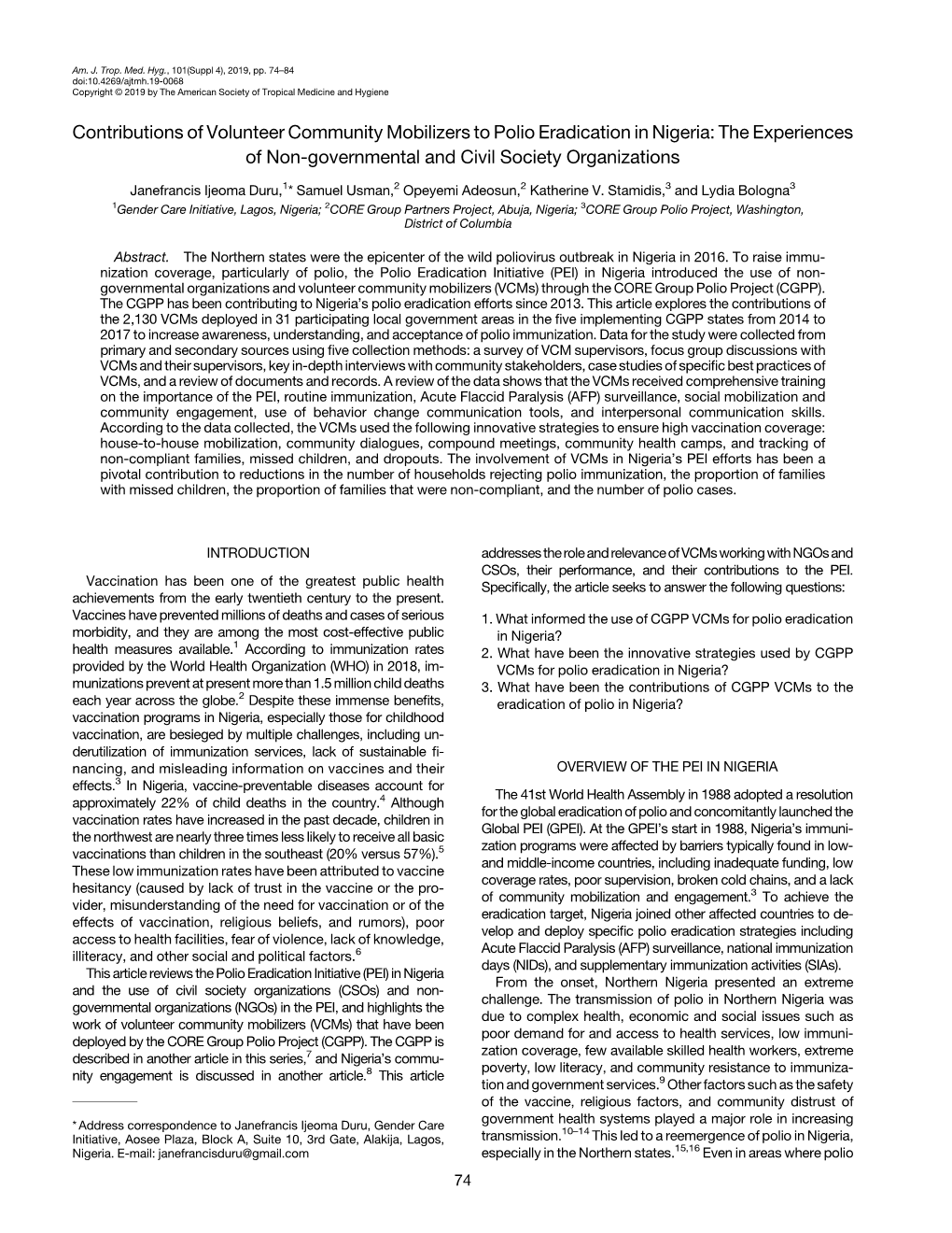 Contributions of Volunteer Community Mobilizers to Polio Eradication in Nigeria: the Experiences of Non-Governmental and Civil Society Organizations