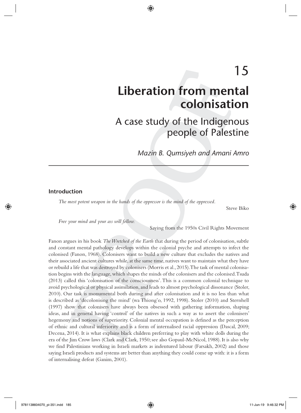 Liberation from Mental Colonisation a Case Study of the Indigenous People of Palestine