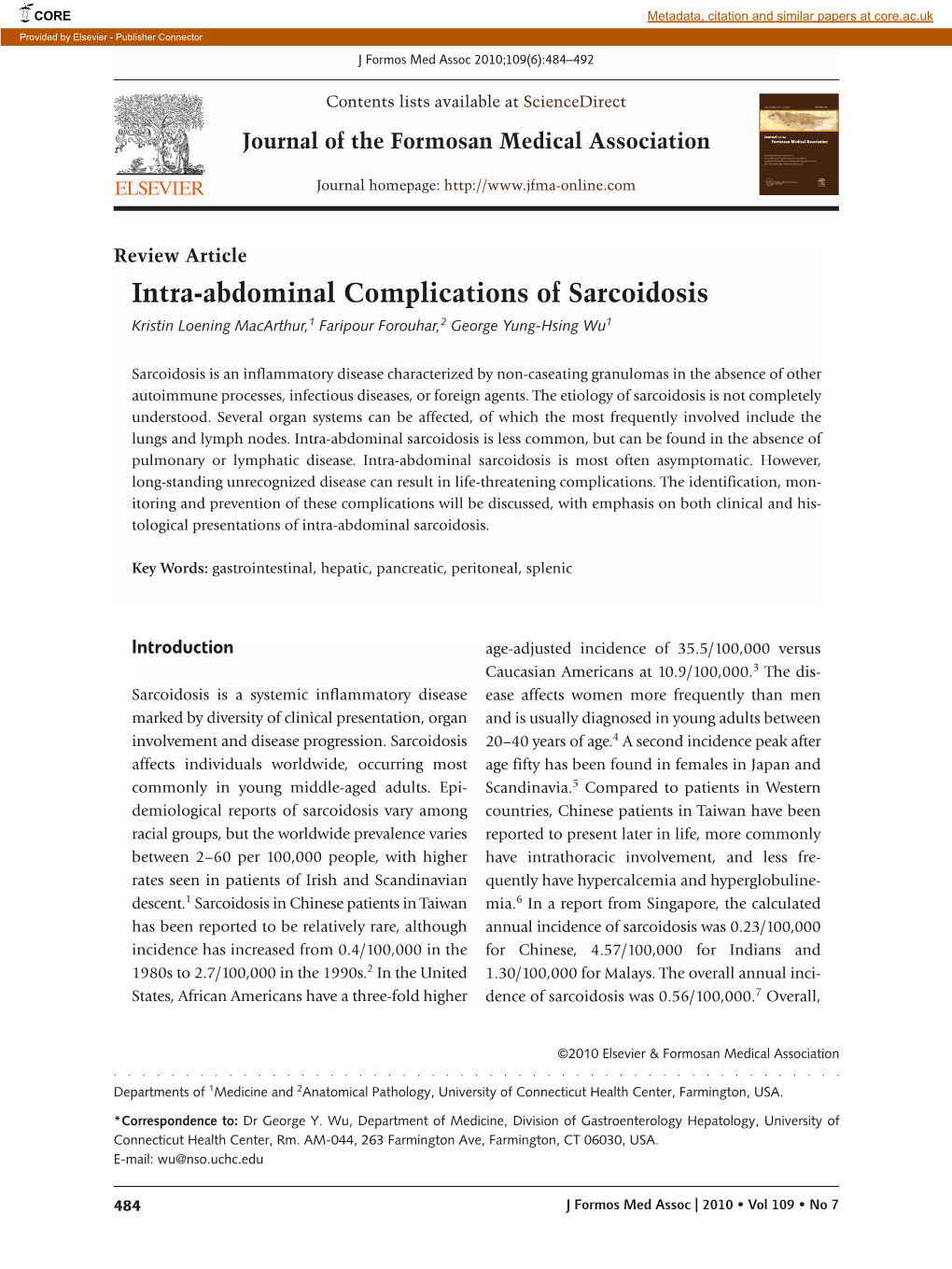 Intra-Abdominal Complications of Sarcoidosis Quality of Life After Breast-Conserving Therapy in Taiwan Self-Efficacy in Type 1 Diabetic Adolescents