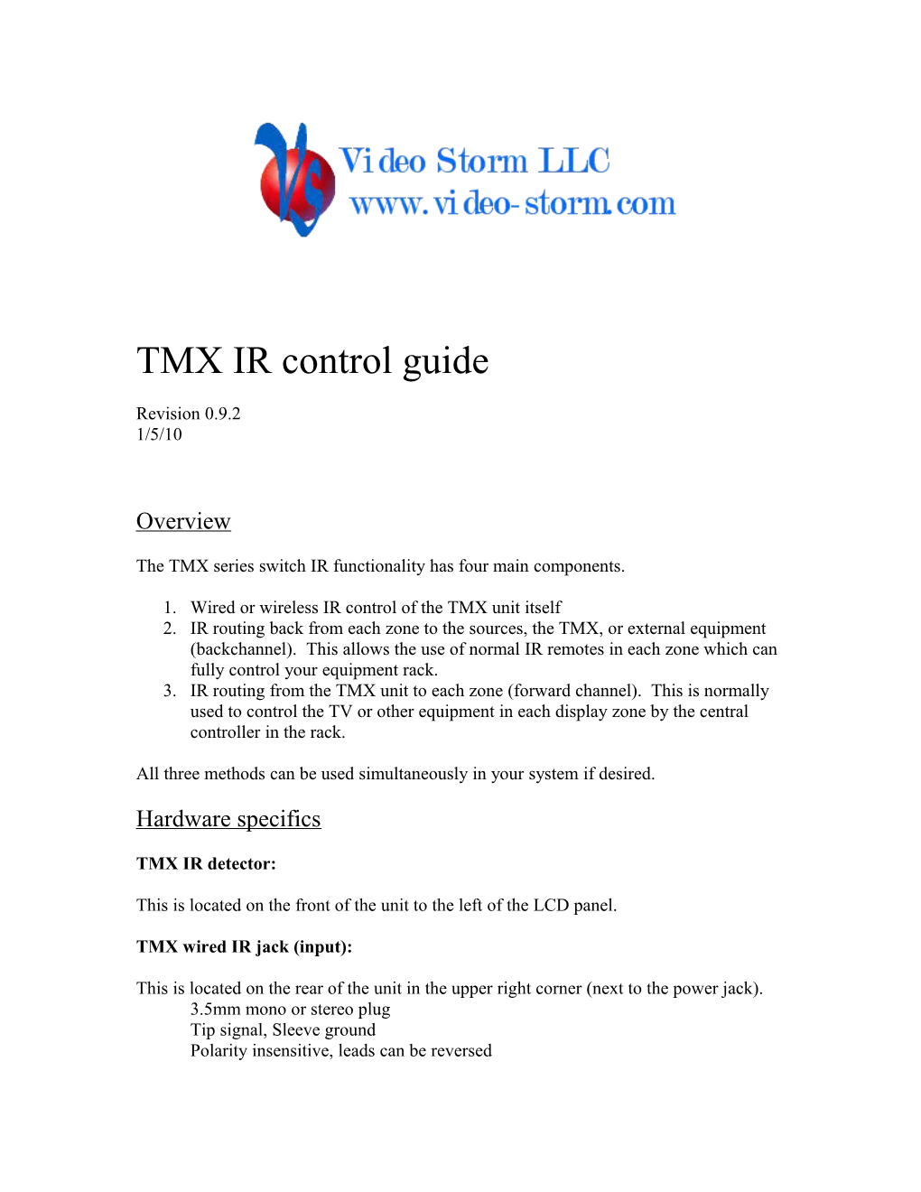 The TMX Series Switch IR Functionality Has Four Main Components