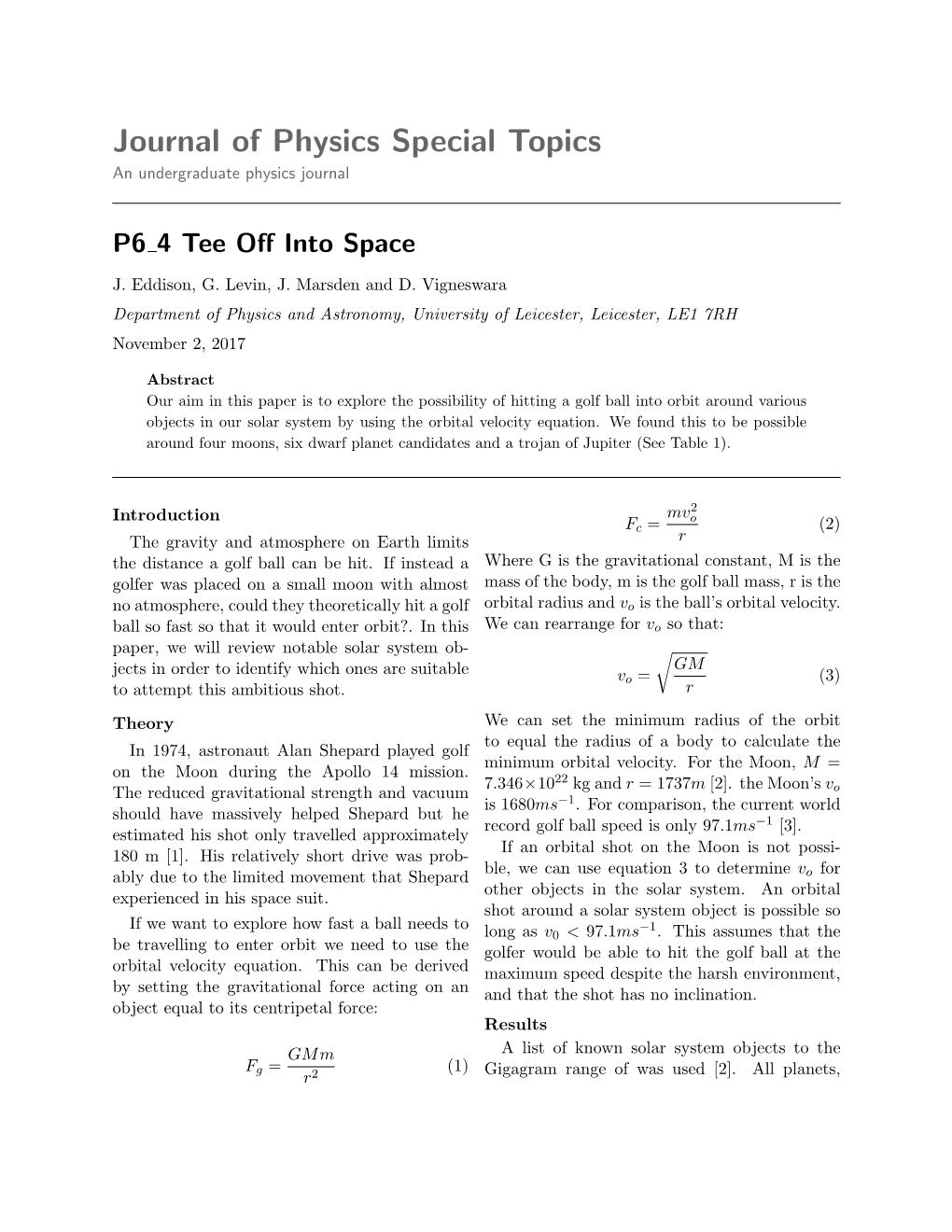 Journal of Physics Special Topics an Undergraduate Physics Journal